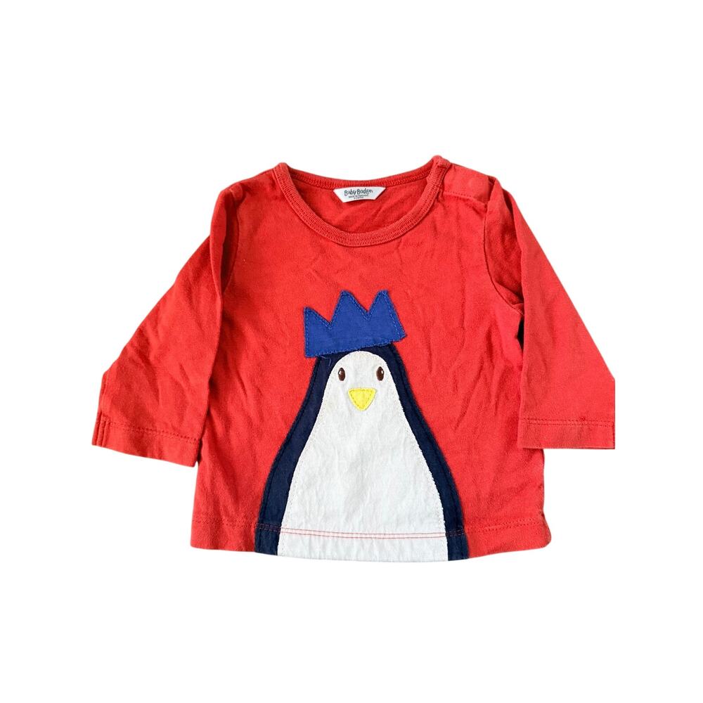 Baby Boden Red Penguin Appliqué Long Sleeve Tee 0-3M